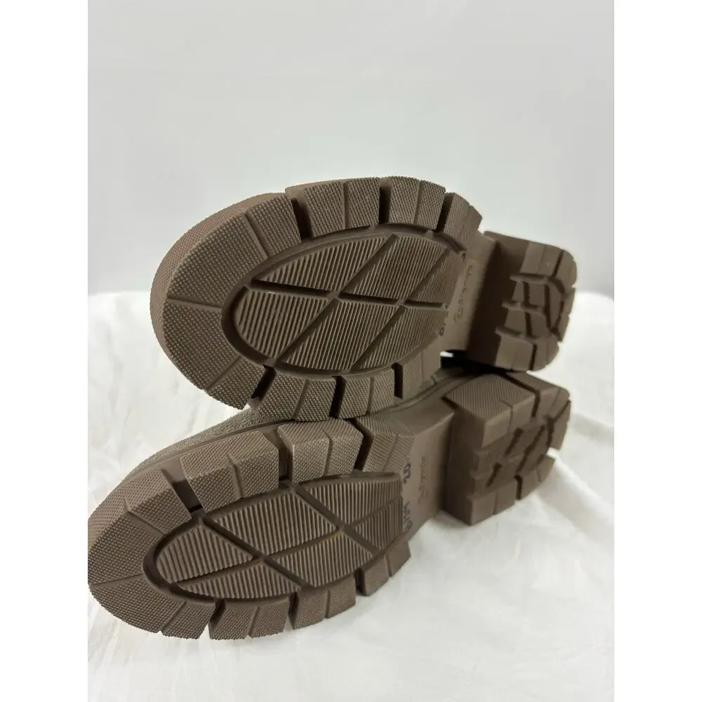Blondo Plaza Suede Ankle Boots Taupe Tan Sheepskin 8 Zip Up Lug Sole
